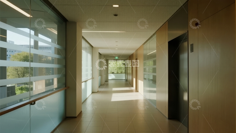 高清大图下载【趣麦麦图】现代建筑内部走廊光线明亮玻璃隔断