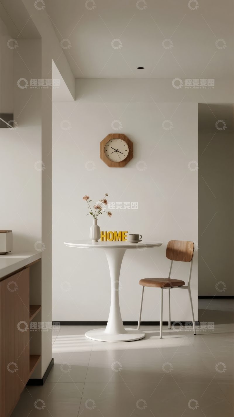 高清大图下载【趣麦麦图】现代简约风格室内一角摆放着时钟与椅子