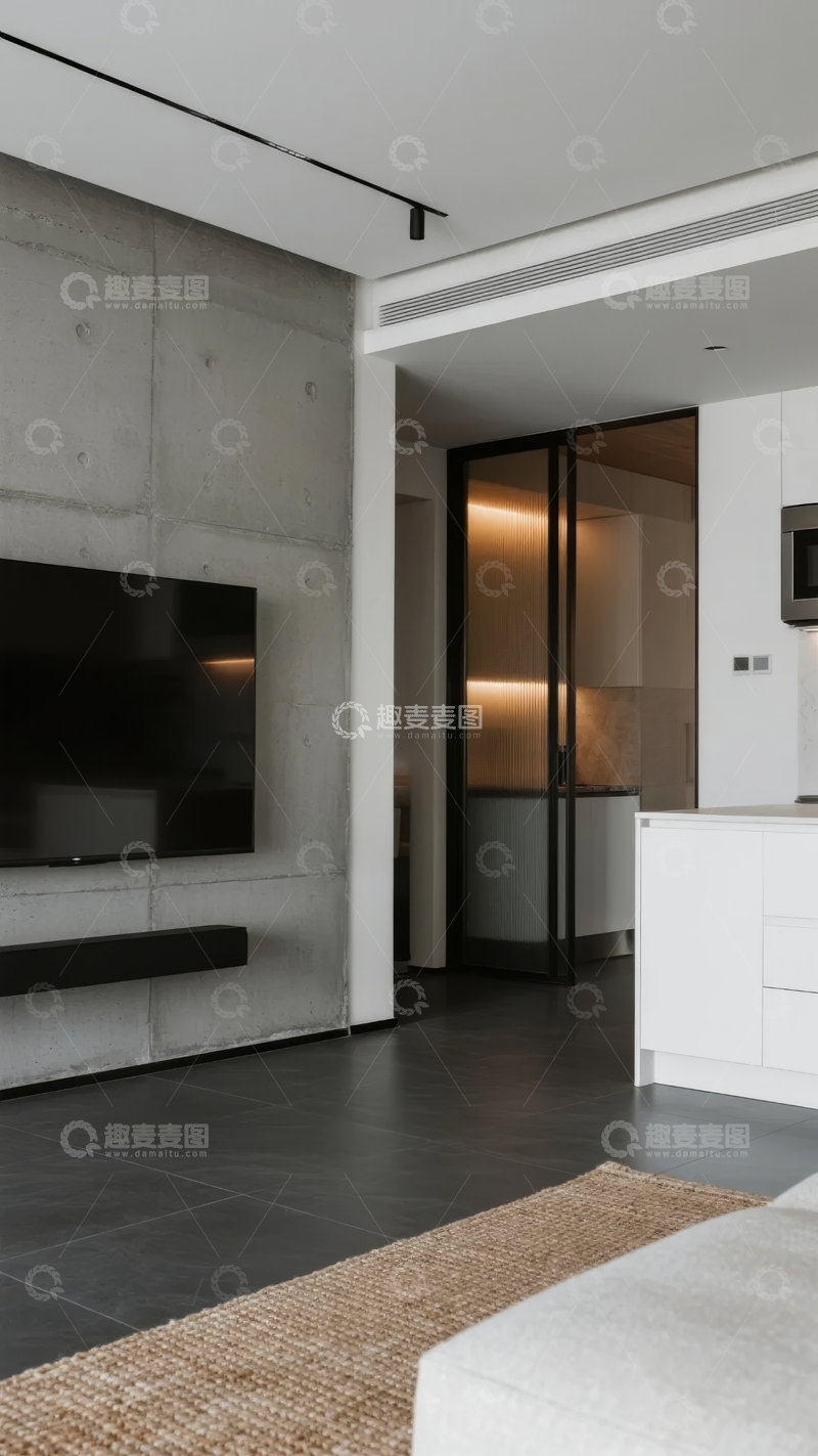 高清大图下载【趣麦麦图】现代简约风格室内设计客厅与厨房区域