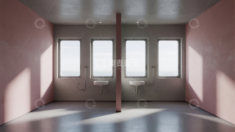 高清大图下载【趣麦麦图】粉色墙壁现代简约风格洗手间空间设计