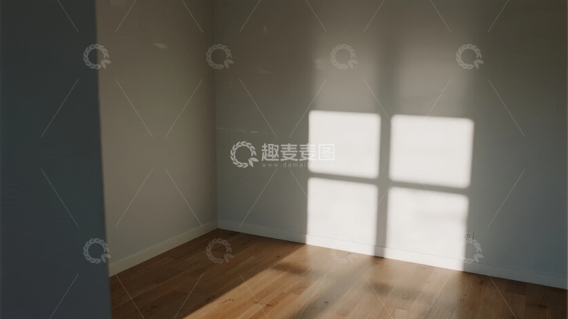 高清大图下载【趣麦麦图】阳光透过窗户洒在木质地板上的室内角落