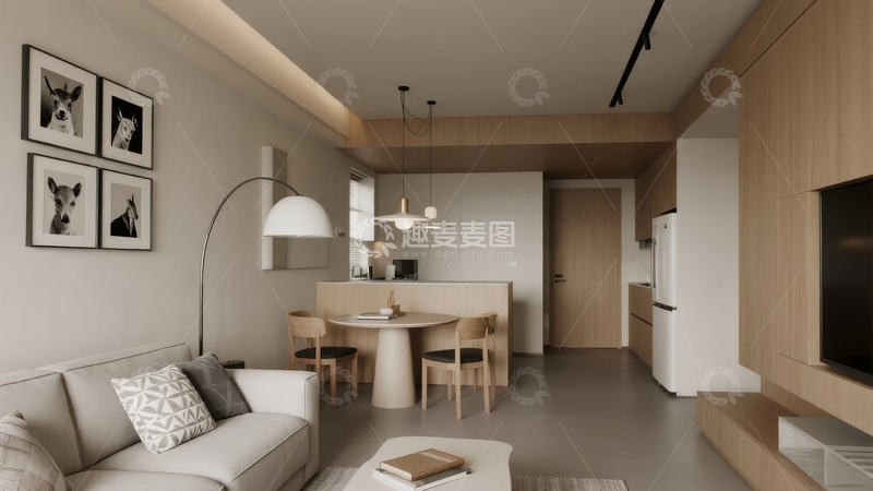 高清大图下载【趣麦麦图】现代简约风格客厅与餐厅一体化设计
