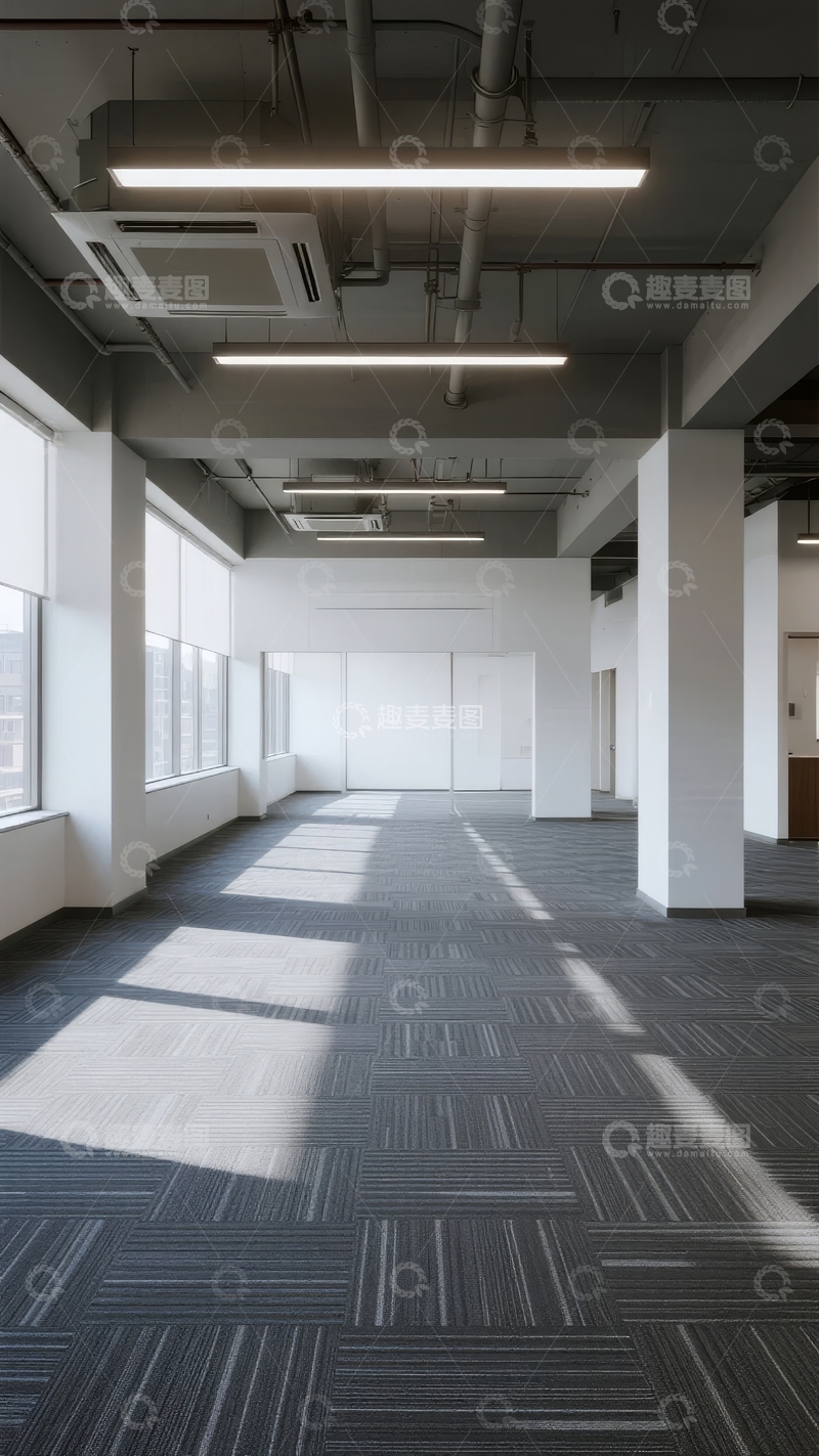 现代办公室走廊宽敞明亮阳光照射地面