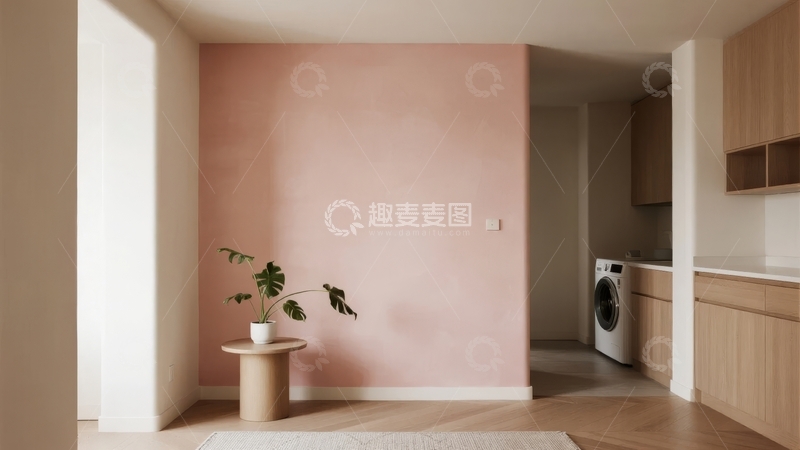 高清大图下载【趣麦麦图】现代简约风格粉色墙面客厅空间