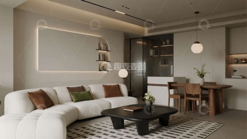 高清大图下载【趣麦麦图】现代简约风格客厅与餐厅一体化设计