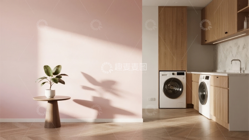 高清大图下载【趣麦麦图】现代简约风格厨房与洗衣区结合设计