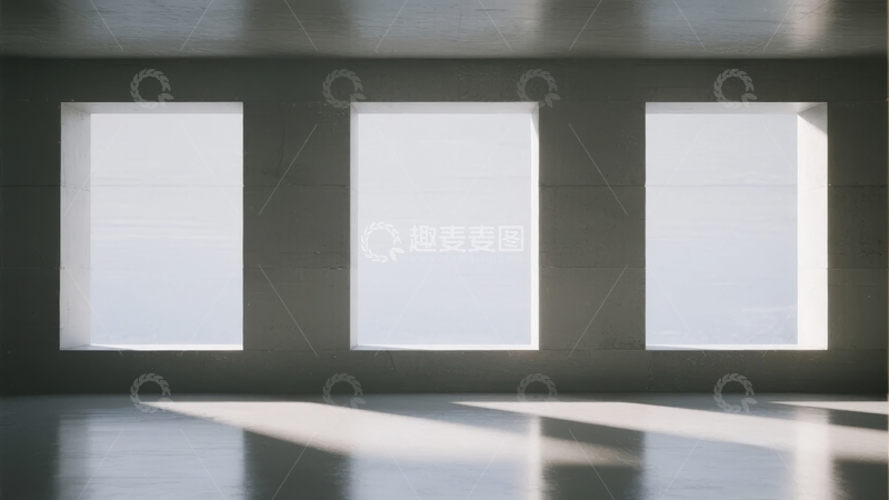 高清大图下载【趣麦麦图】三扇大窗户投射光影的简约室内空间