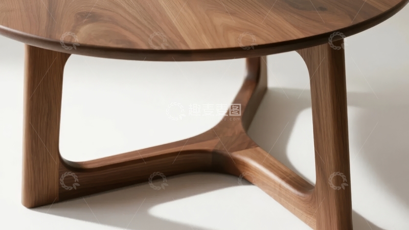 高清大图下载【趣麦麦图】圆形木质桌面搭配独特三脚支撑结构的现代简约风格家具