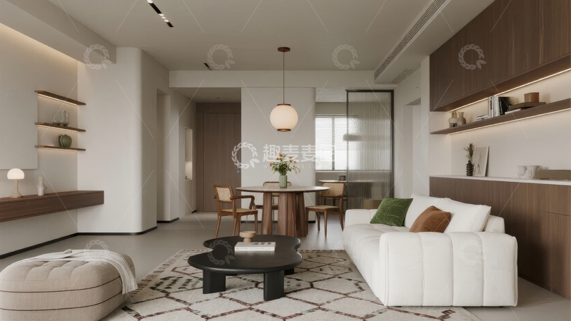 高清大图下载【趣麦麦图】现代简约风格客厅与餐厅一体化设计