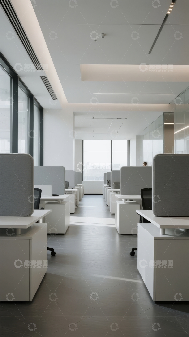高清大图下载【趣麦麦图】现代办公室内景排列整齐的办公隔间