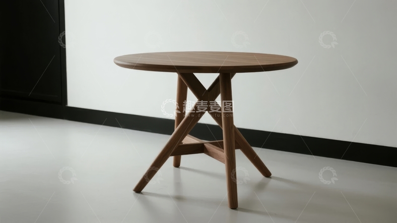 高清大图下载【趣麦麦图】简约风格圆形木质小桌置于现代室内空间
