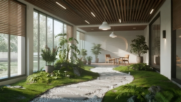 现代室内庭院景观设计绿植环绕自然舒适