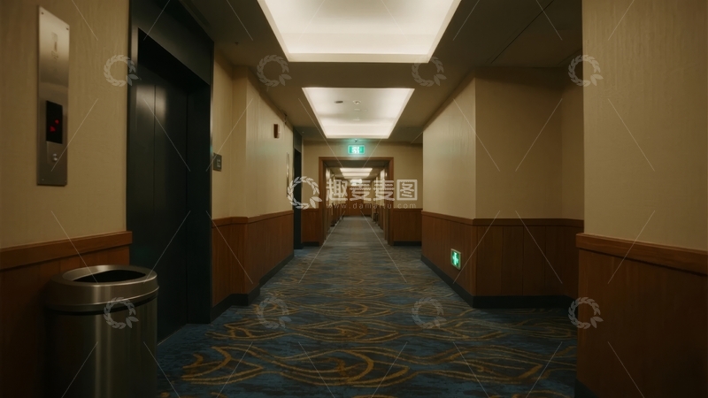 高清大图下载【趣麦麦图】酒店走廊灯光照明地面地毯木质墙面