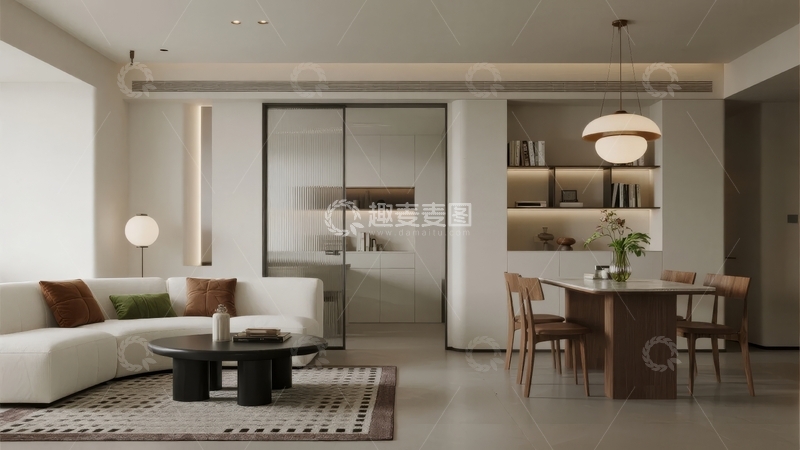 高清大图下载【趣麦麦图】现代简约风格客厅与餐厅一体化设计