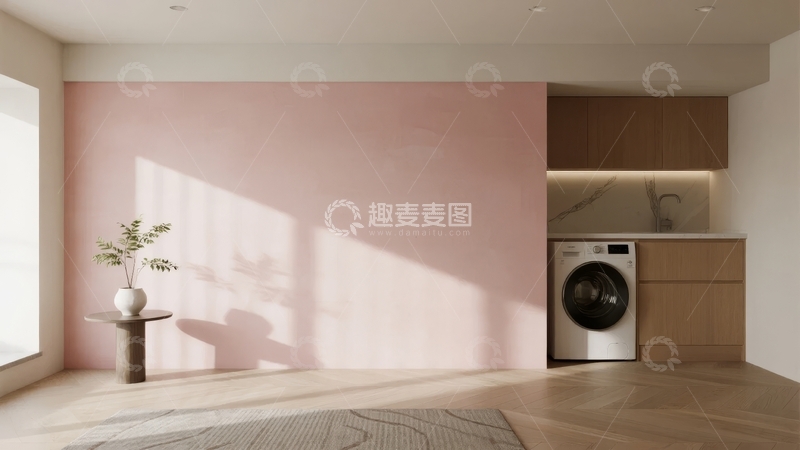高清大图下载【趣麦麦图】现代简约风格粉色墙面洗衣房室内设计