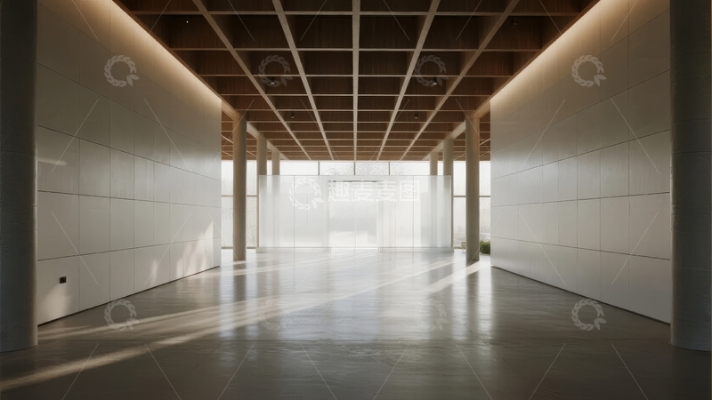 高清大图下载【趣麦麦图】现代建筑内部宽敞明亮的走廊空间