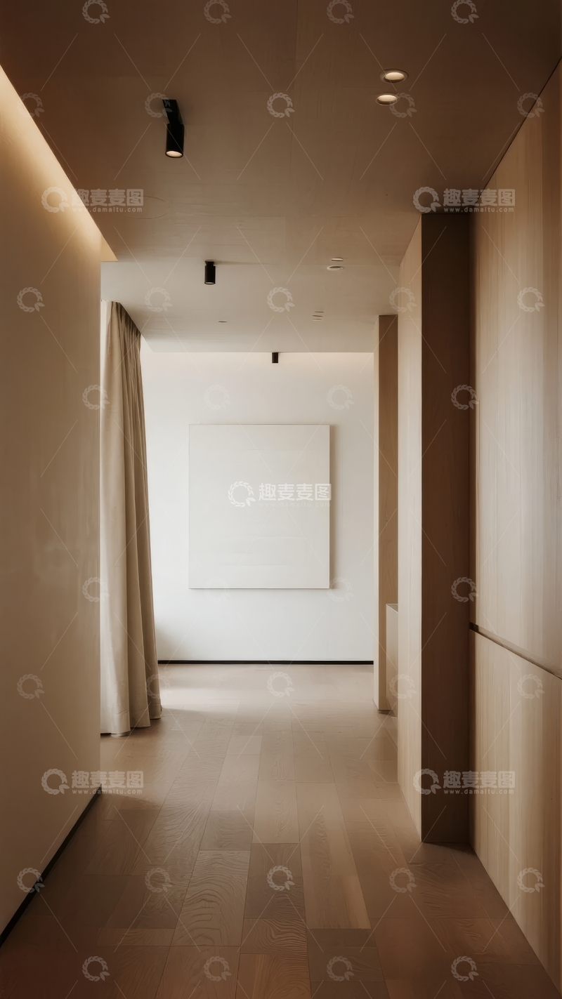 高清大图下载【趣麦麦图】现代简约风格走廊尽头悬挂白色画框