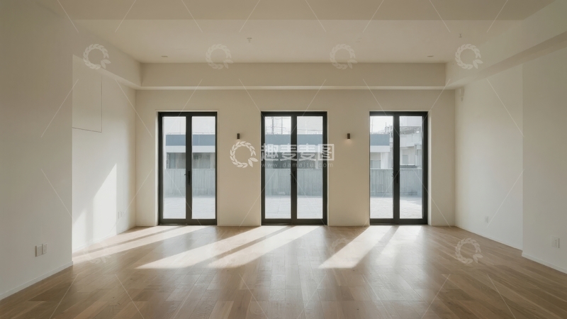 高清大图下载【趣麦麦图】空旷明亮的室内空间三扇大窗户