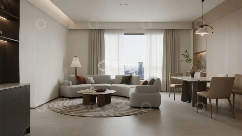 高清大图下载【趣麦麦图】现代简约风格客厅与餐厅一体化设计