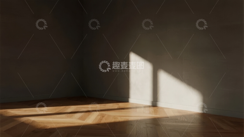 高清大图下载【趣麦麦图】阳光洒在木质地板上的角落光影