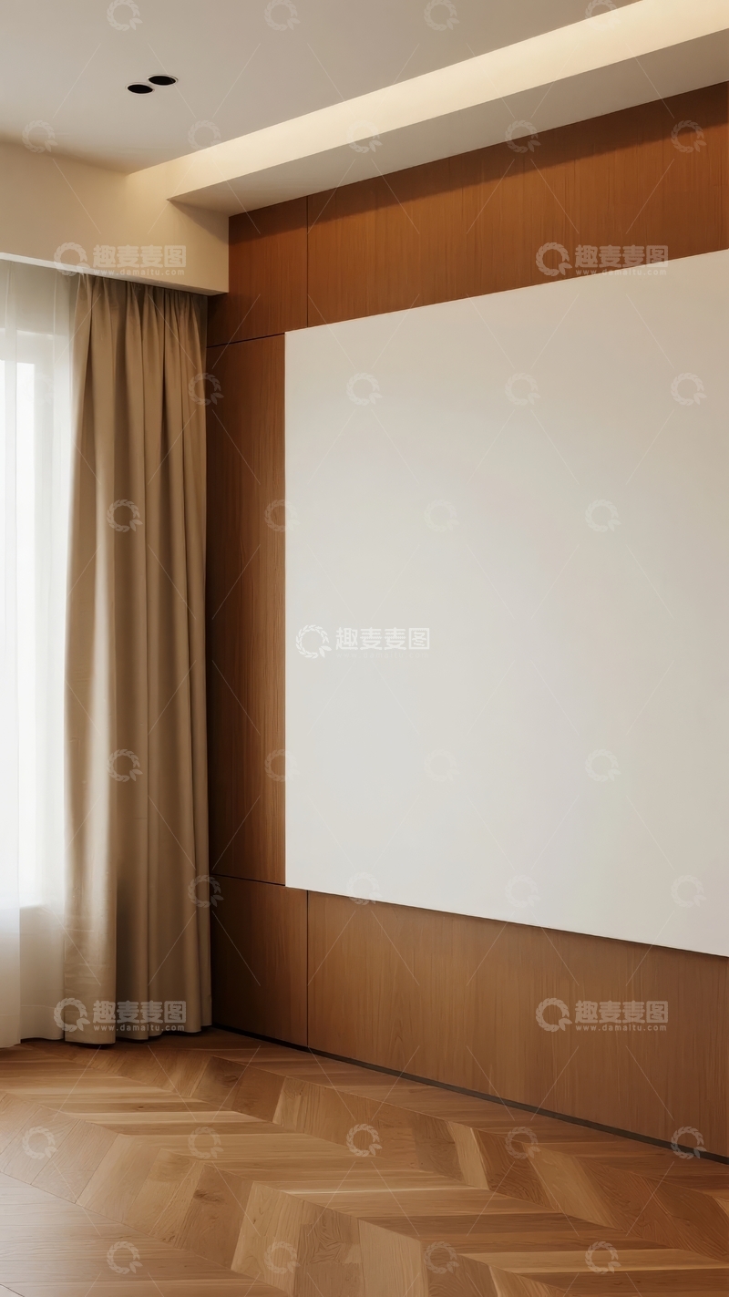 高清大图下载【趣麦麦图】现代简约风格客厅配备大型投影幕布