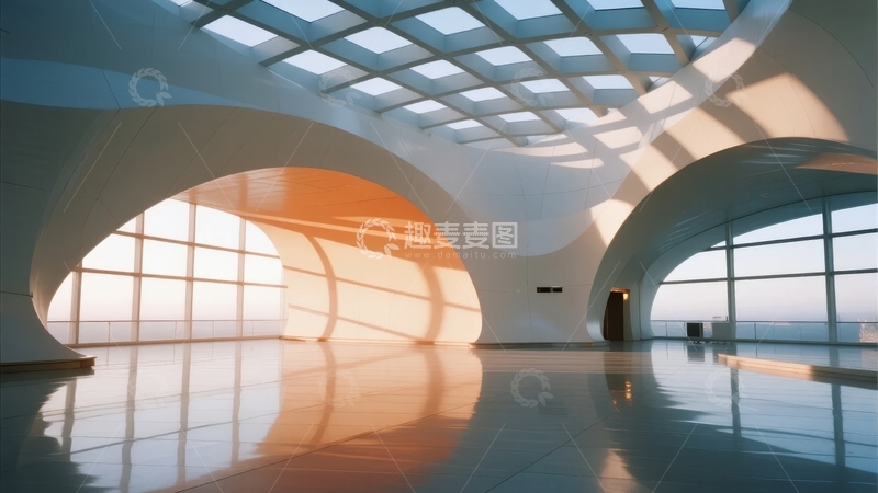 高清大图下载【趣麦麦图】现代建筑内部光影交错的拱形空间