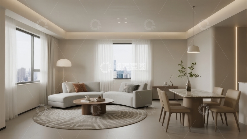 高清大图下载【趣麦麦图】现代简约风格客厅与餐厅一体化设计