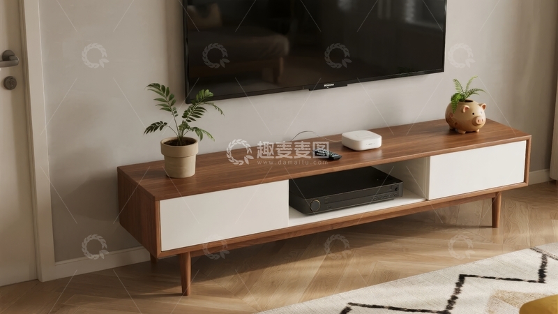 高清大图下载【趣麦麦图】现代简约风格客厅电视柜及装饰植物