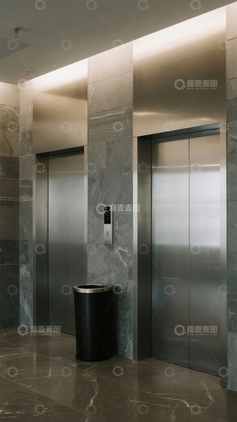 高清大图下载【趣麦麦图】现代建筑电梯厅金属门与石材墙面设计