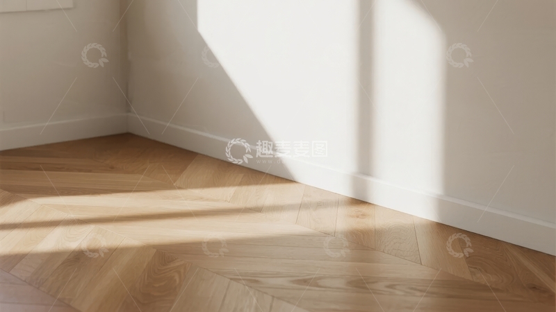 高清大图下载【趣麦麦图】阳光洒在木质地板与白色墙角的静谧角落