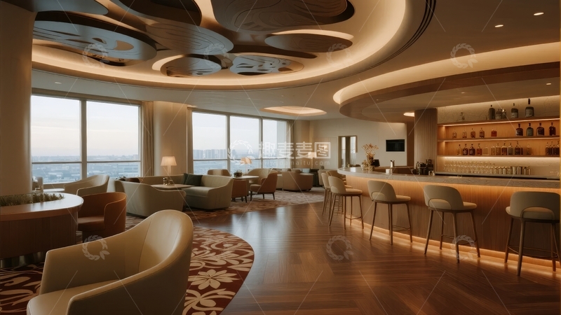 高清大图下载【趣麦麦图】现代豪华室内空间设有吧台和舒适座椅