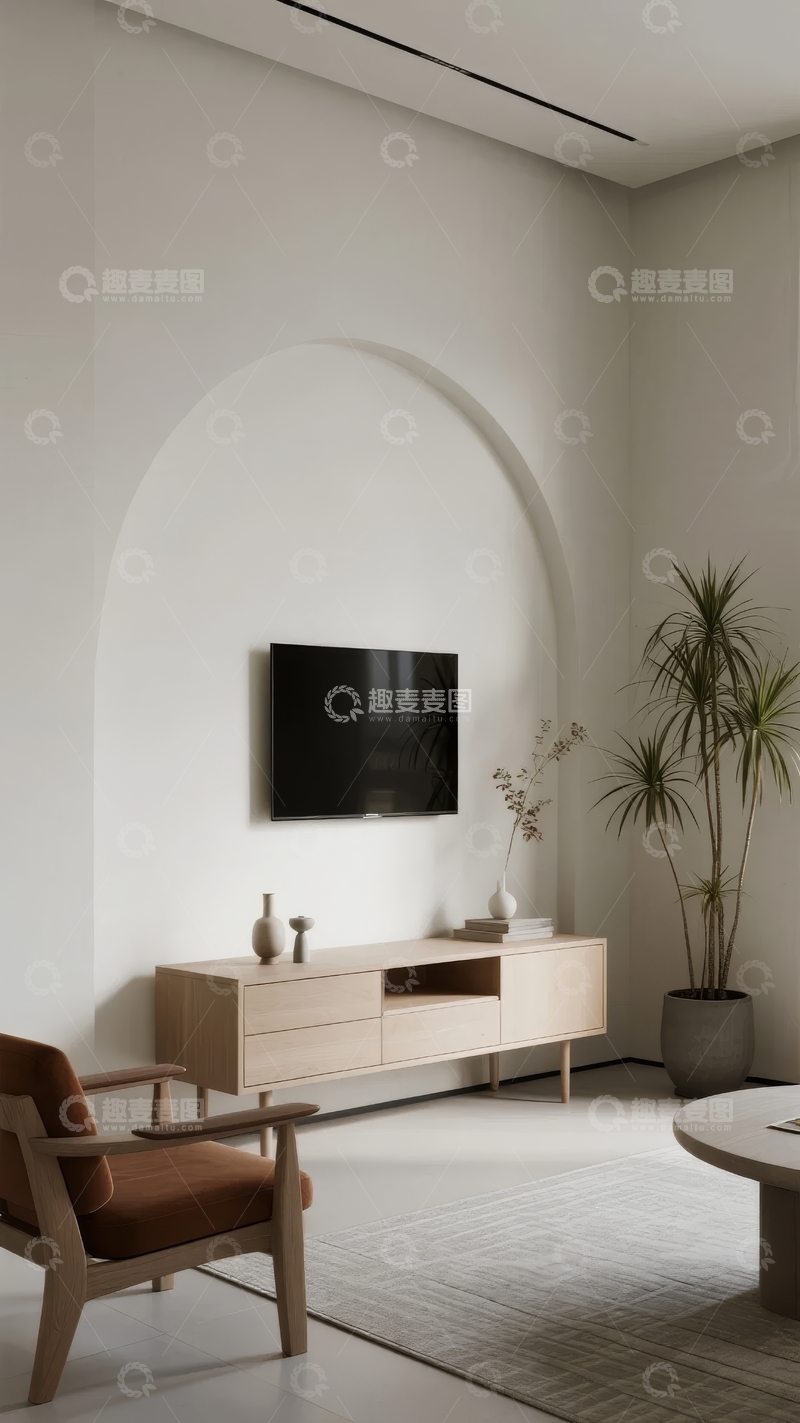 高清大图下载【趣麦麦图】现代简约客厅电视墙设计搭配绿植装饰