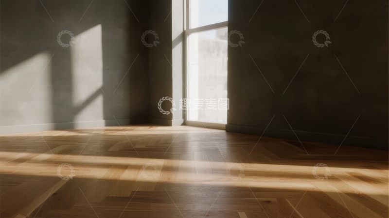 高清大图下载【趣麦麦图】阳光透过窗户洒在木质地板上形成光影