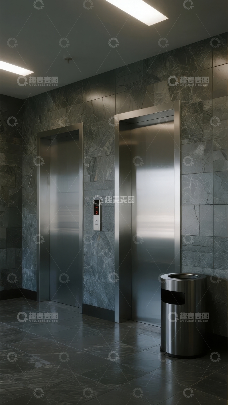 高清大图下载【趣麦麦图】现代建筑内部的电梯间场景