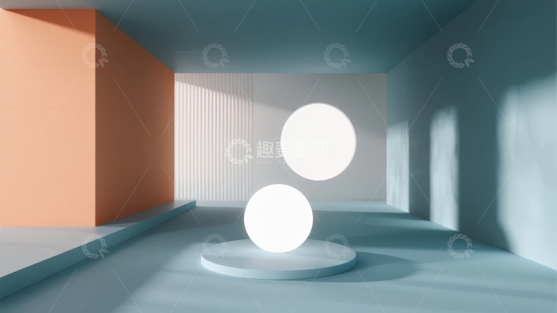 高清大图下载【趣麦麦图】现代简约空间中的光影与球体艺术装置