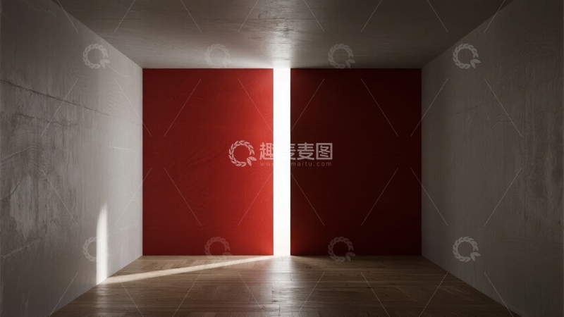 高清大图下载【趣麦麦图】红色墙壁与光影交错的简约室内空间