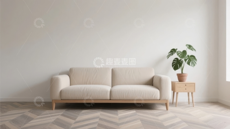 高清大图下载【趣麦麦图】简约室内场景沙发旁摆放绿植