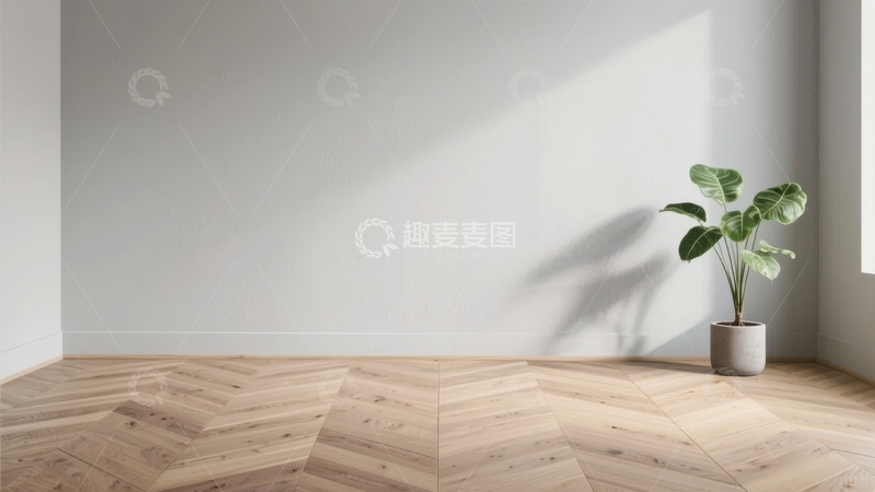 高清大图下载【趣麦麦图】简约室内角落摆放绿植与木质地板