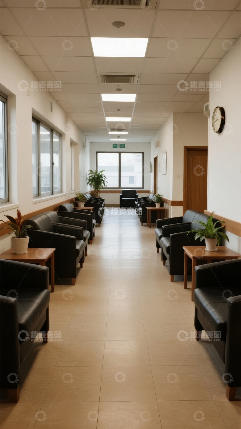 高清大图下载【趣麦麦图】宽敞明亮的走廊两侧排列着沙发和绿植