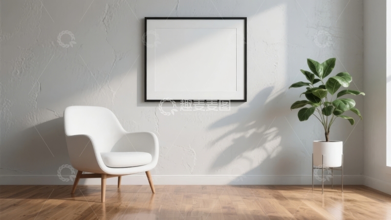 高清大图下载【趣麦麦图】简约室内一角白色扶手椅与绿植点缀