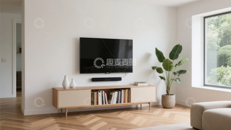 高清大图下载【趣麦麦图】现代简约客厅电视墙设计搭配绿植装饰