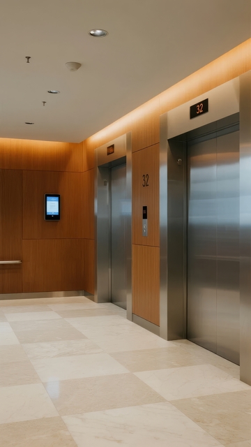 现代建筑内部电梯间走廊场景