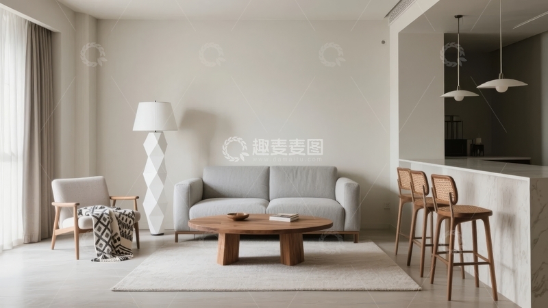 高清大图下载【趣麦麦图】现代简约风格客厅与吧台区域