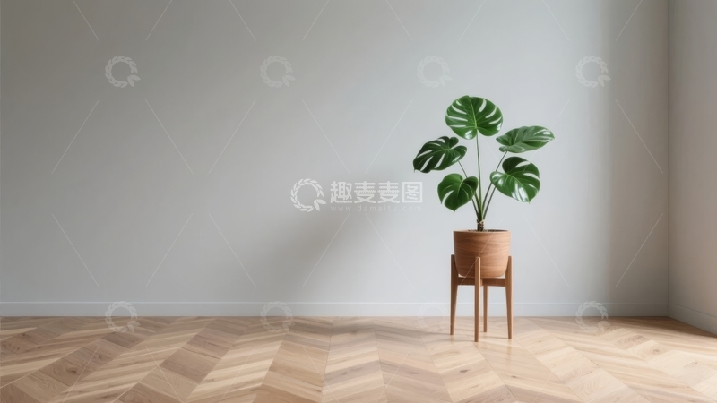 高清大图下载【趣麦麦图】室内角落摆放绿植营造简约自然氛围