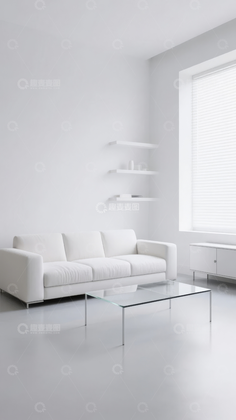 高清大图下载【趣麦麦图】现代简约风格的白色客厅空间