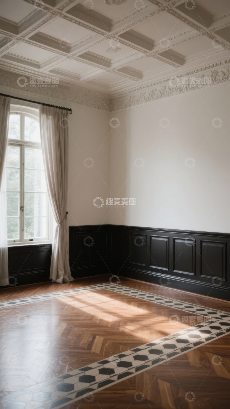 高清大图下载【趣麦麦图】典雅室内空间展示精美天花板与木质地板