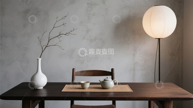 高清大图下载【趣麦麦图】简约风格餐桌搭配花瓶与茶具