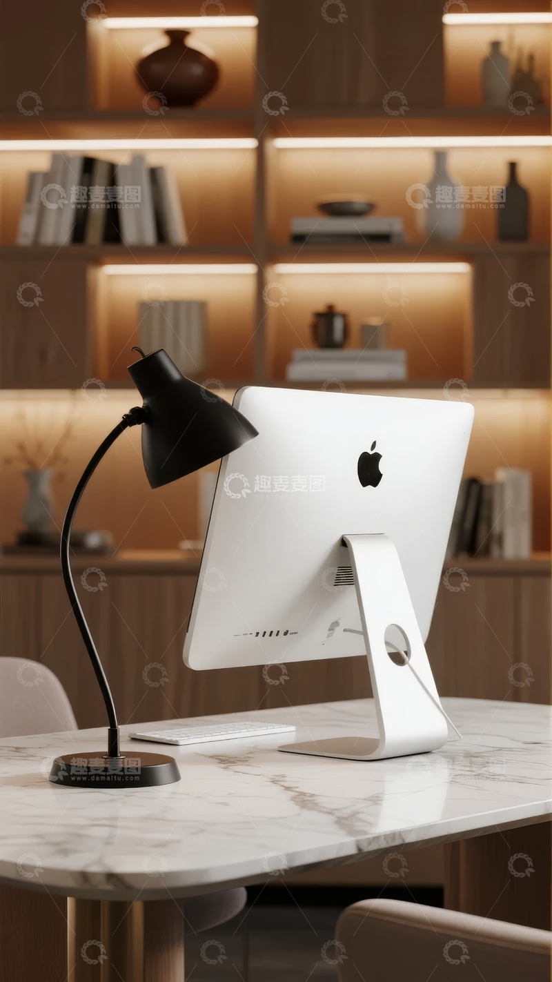 高清大图下载【趣麦麦图】现代简约风格办公桌与书架组合