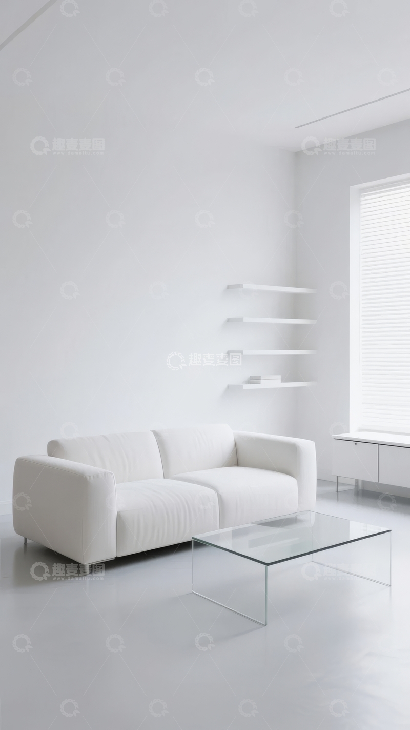 高清大图下载【趣麦麦图】极简主义风格的白色客厅空间