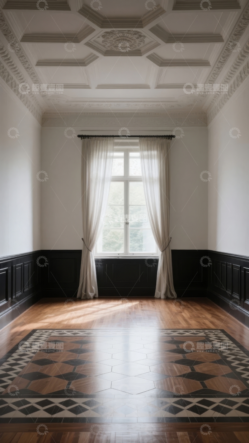 高清大图下载【趣麦麦图】典雅室内空间展示精美天花板与木质地板